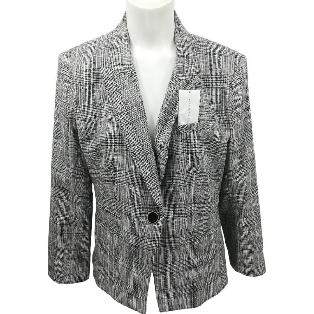 Veronica Beard Plaid Schoolboy Dickey Blazer Size 10 Black Blue Stretch Lined